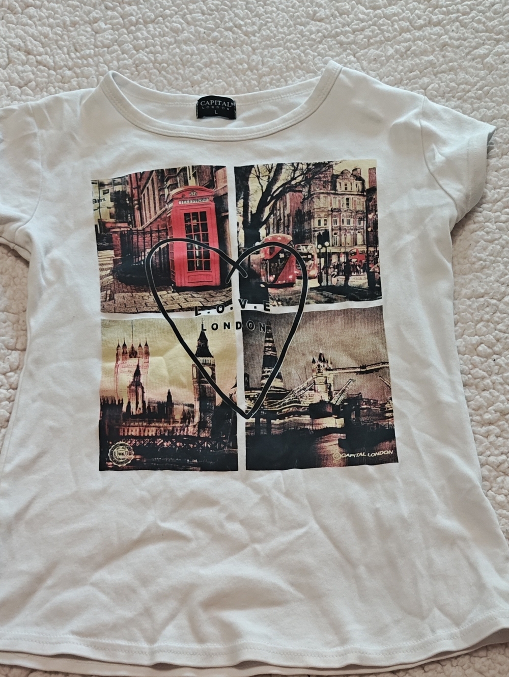 White Girls' Short-Sleeve Tee with London Graphic